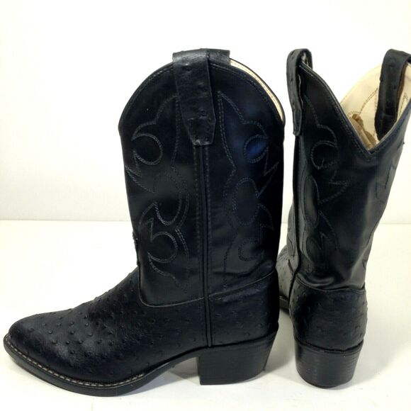 A Jama Product Black Leather Cowboy Western Pull On Boots Kids Style OJ 9110 030 - Picture 4 of 11